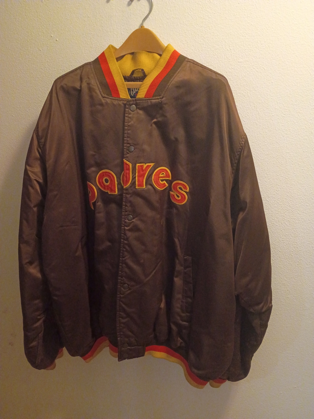 San Diego Padres Brown Satin Bomber Jacket with Orange & Yellow Trim